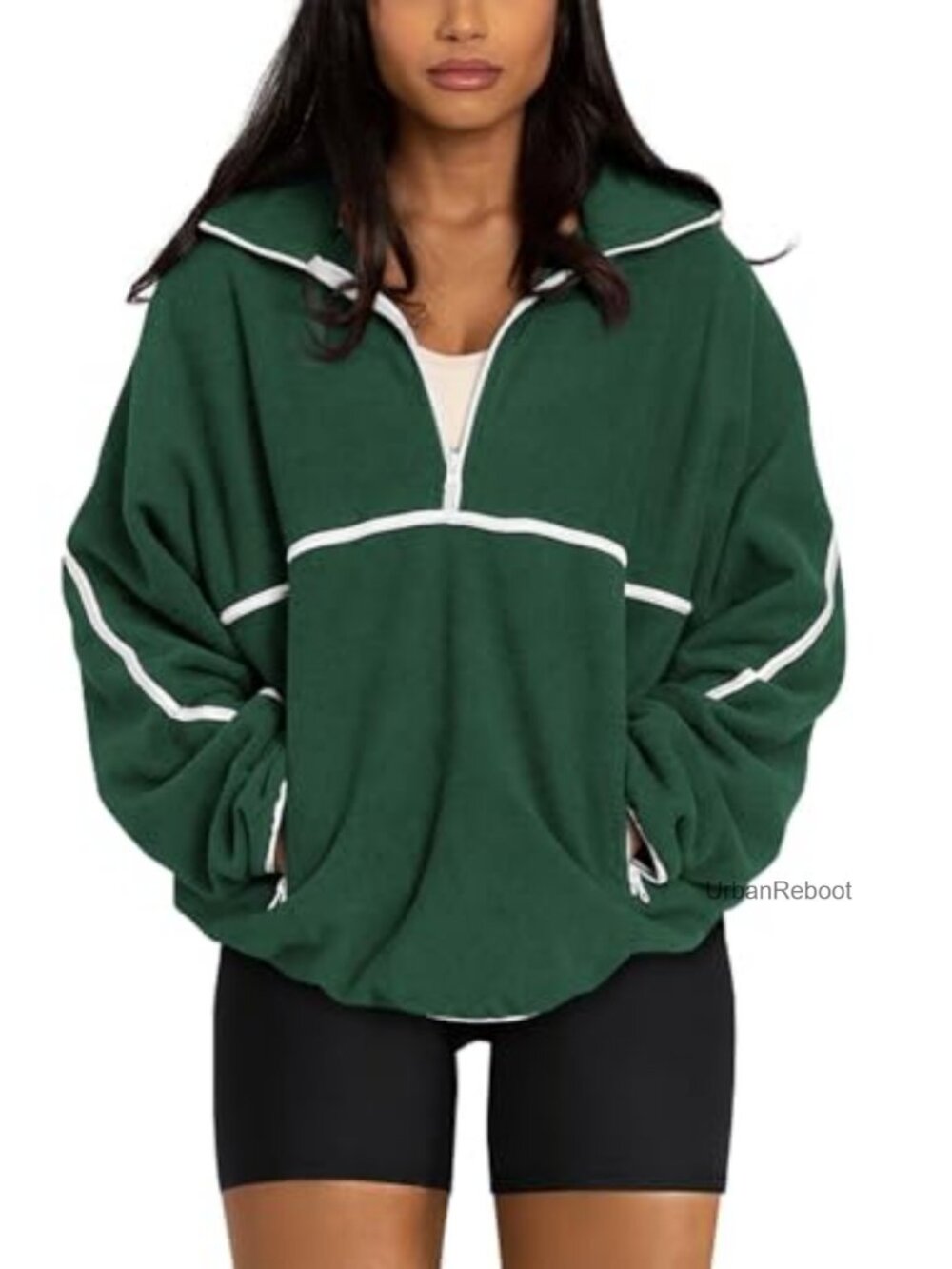 Oversized Half Zip Sherpa Fleece Pullover Sweatshirt Funnel Neck
